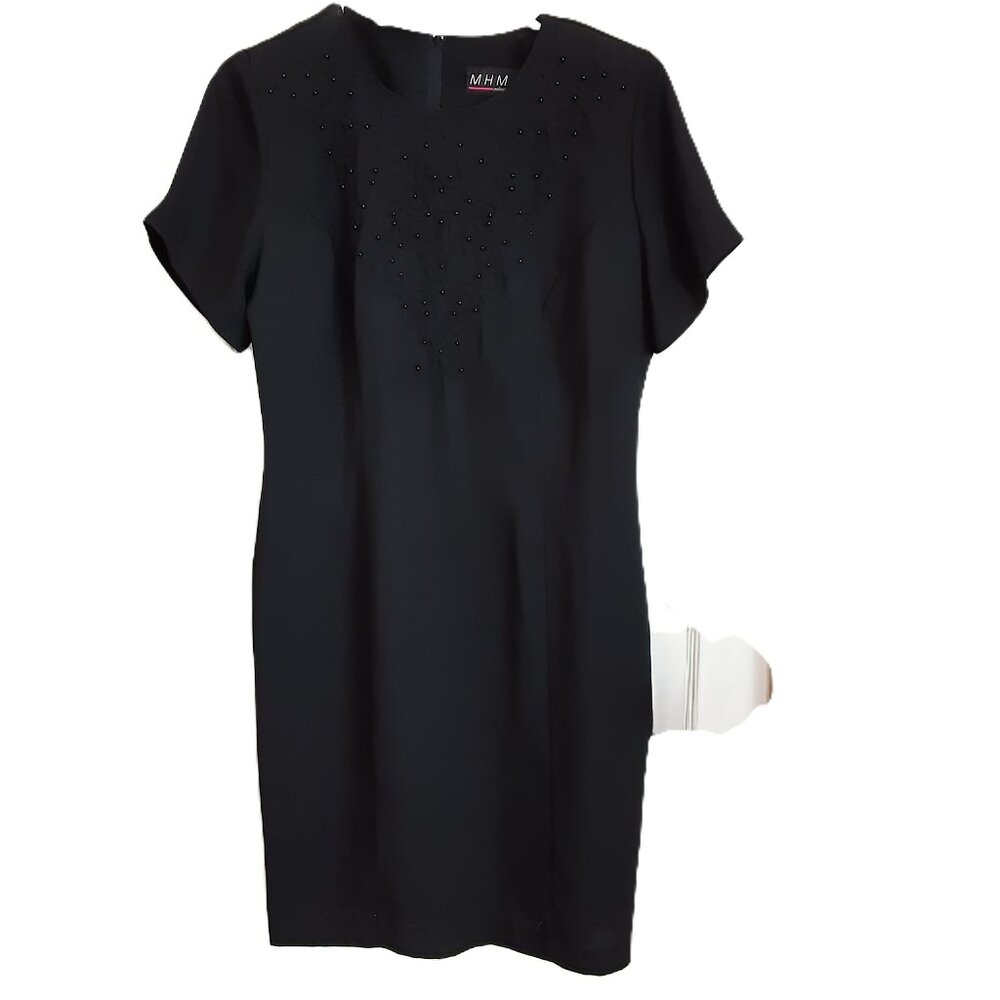 Melissa Harper Dress Size 10 Black, Short Sleeve Knee Length, Beaded